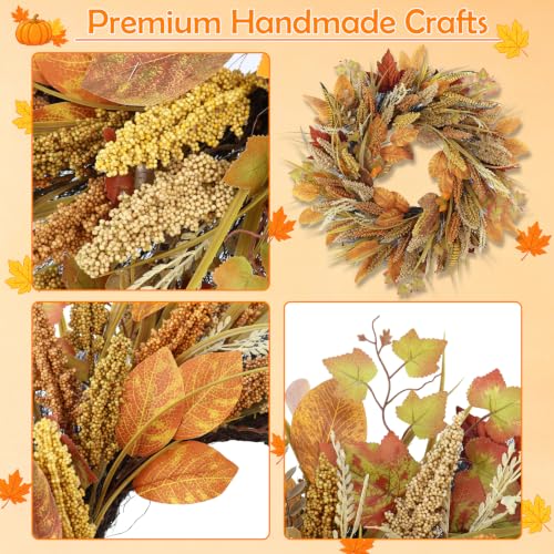 26-Inch Fall Wreath with Wheat Harvest Variation for Front Door, Indoor Outdoor Autumn Decor