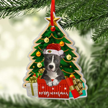 Pitbull Dog Ornament Christmas Tree Decoration Gray - Pet Lover Gift