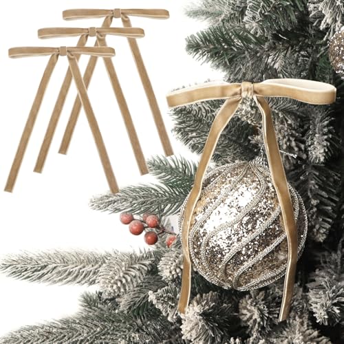 Camel Velvet Christmas Tree Bows 24 Pcs 5 x 7 Inch 3/8 Inch Wide - Wreath & Garland Decoration