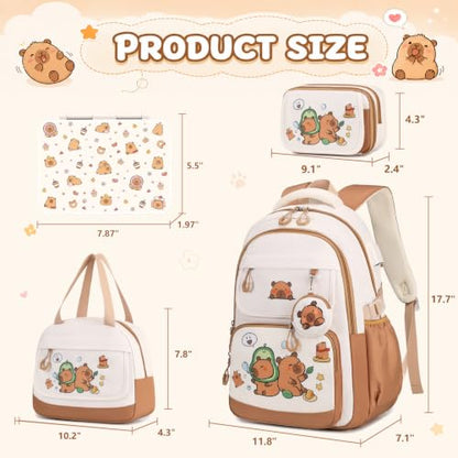Kids Backpack with Lunch Box Set - Capybara Theme, Large Capacity, Water-Resistant