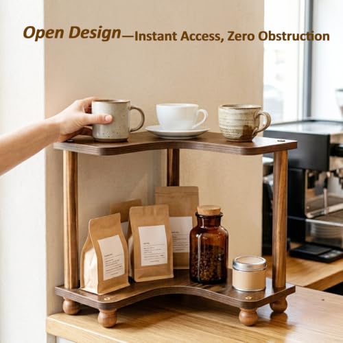 Corner Bathroom Counter Organizer 2-Tier Wood Vanity Shelf - Space Saving