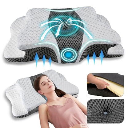 Queen Size Adjustable Cervical Pillow Dark Grey Memory Foam Neck Support