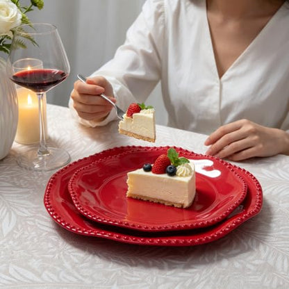 Red Christmas Melamine Dinnerware Set for 4 - 12 Pieces, Unbreakable & Elegant