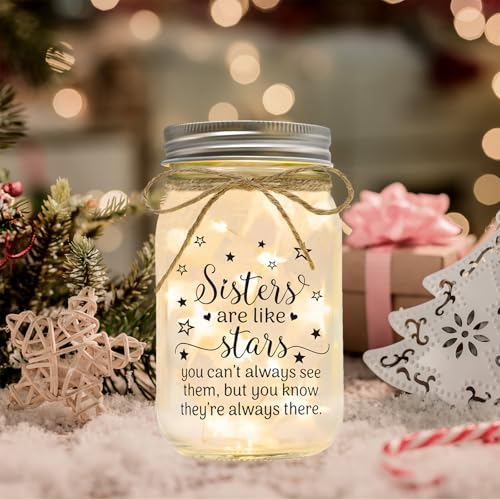 Stars Sisters Mason Jar Night Light - Sister Gift from Sister Birthday Christmas