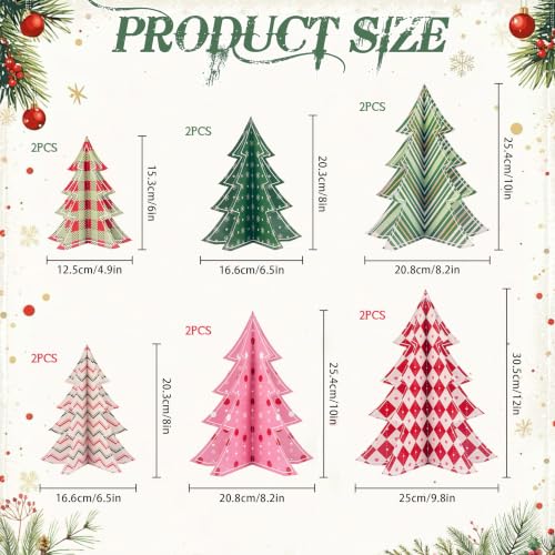 12 Pack Paper Christmas Tree Decorations - Hanging 3D Holiday Trees - Multi-Style