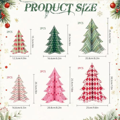 12 Pack Paper Christmas Tree Decorations - Hanging 3D Holiday Trees - Multi-Style