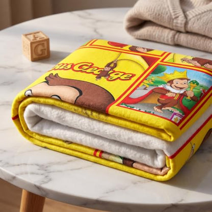 Kids Yellow Throw Blanket with Monkey Pattern - 40x50 Inches