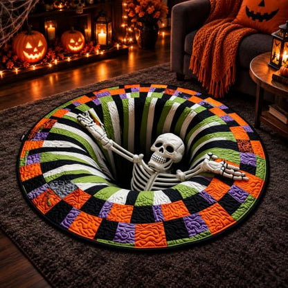 Halloween Skeleton Vortex 3D Rug - 36 Inch Round Non-Slip Indoor Floor Mat