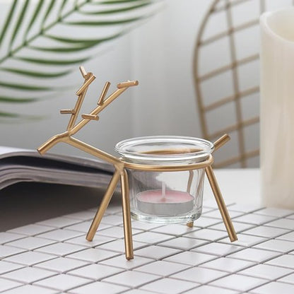 Cabilock Christmas Reindeer Tealight Candle Holders - Elegant Glass Deer Stands for Festive Home Decor