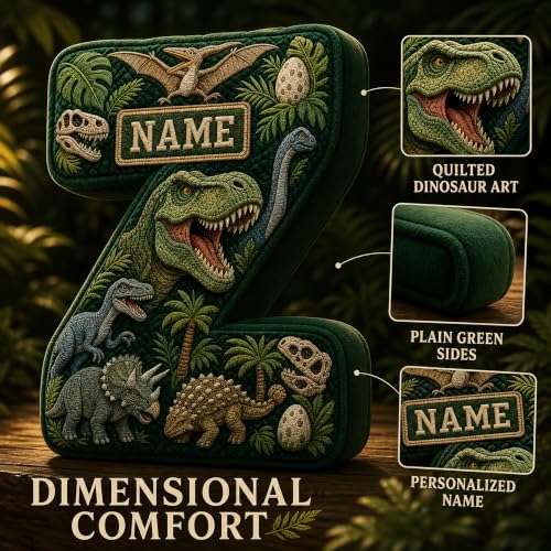 Personalized Dinosaur Letter Pillow - Plush Name Cushion for Kids & Decor
