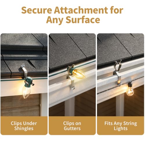 50 Metal Christmas Light Clips Silver for Roof, Gutter, Shingle, C9 Bulbs