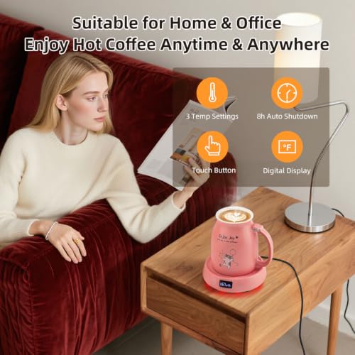 Pink Cat Mug Warmer Set with 16oz Ceramic Cup - Electric Desk Heater