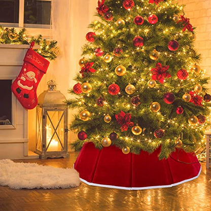 Red Velvet Christmas Tree Collar Foldable Xmas Tree Ring Base Cover for Artificial Trees