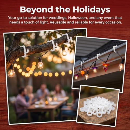 120 Pack Outdoor Christmas Light Gutter Clips White - Reusable Weatherproof Hook