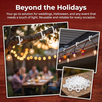 120 Pack Outdoor Christmas Light Gutter Clips White - Reusable Weatherproof Hook