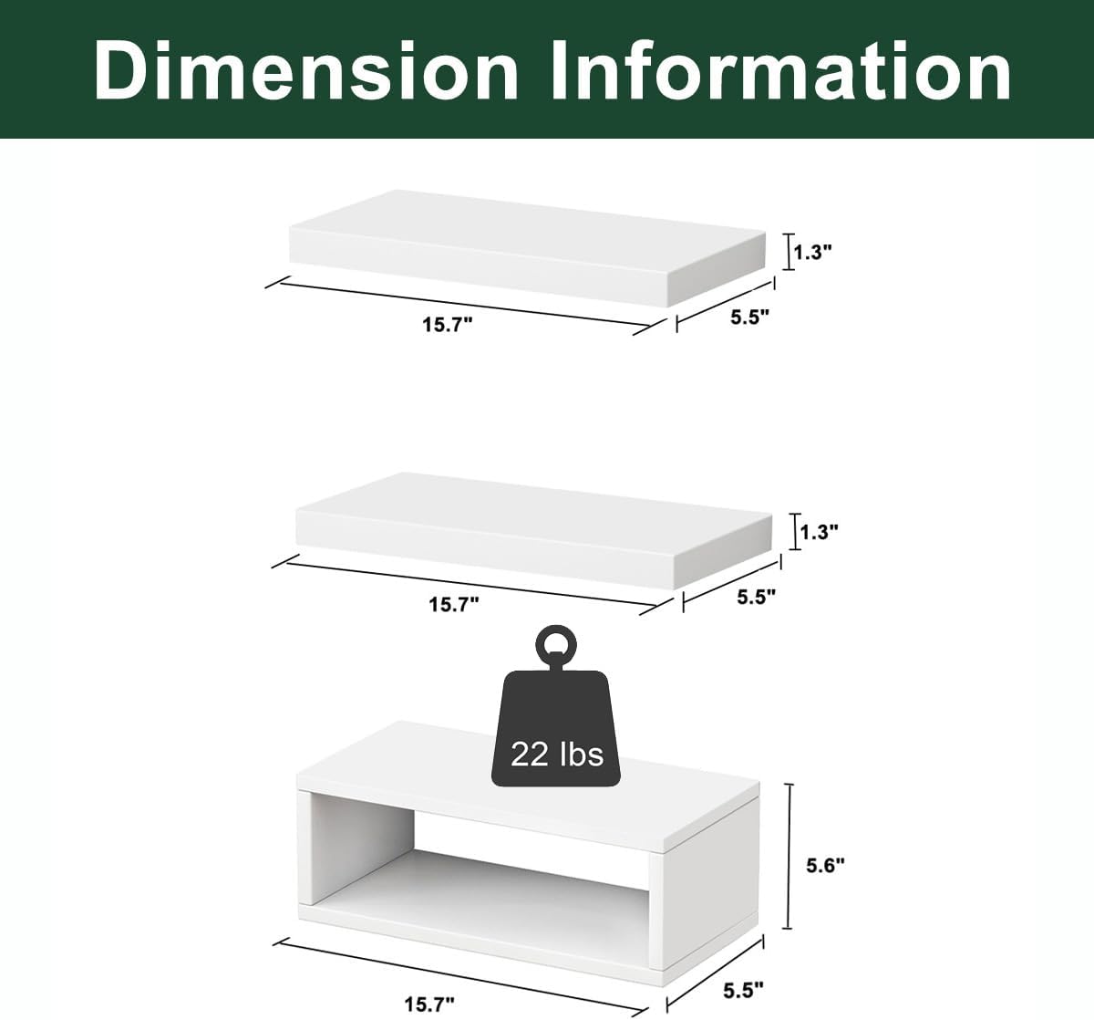 RANK Bathroom Shelves Over Toilet - Wall-Mounted Floating Storage for Toilet Paper | Set of 3, 16 Inch, White