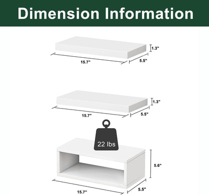 RANK Bathroom Shelves Over Toilet - Wall-Mounted Floating Storage for Toilet Paper | Set of 3, 16 Inch, White