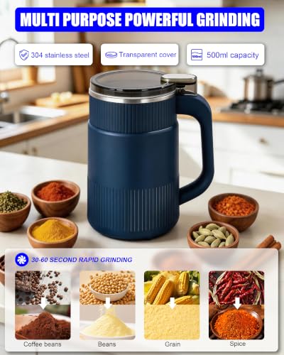 Blue Electric Grain Mill Grinder 500G Stainless Steel Flour Mill for Home Use