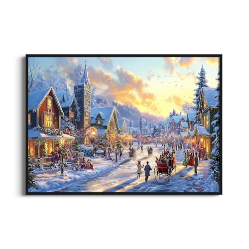 Thomas Kinkade Inspired Landscape Wall Art Framed Canvas - Christmas Street 30x24