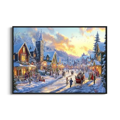 Thomas Kinkade Inspired Landscape Wall Art Framed Canvas - Christmas Street 30x24