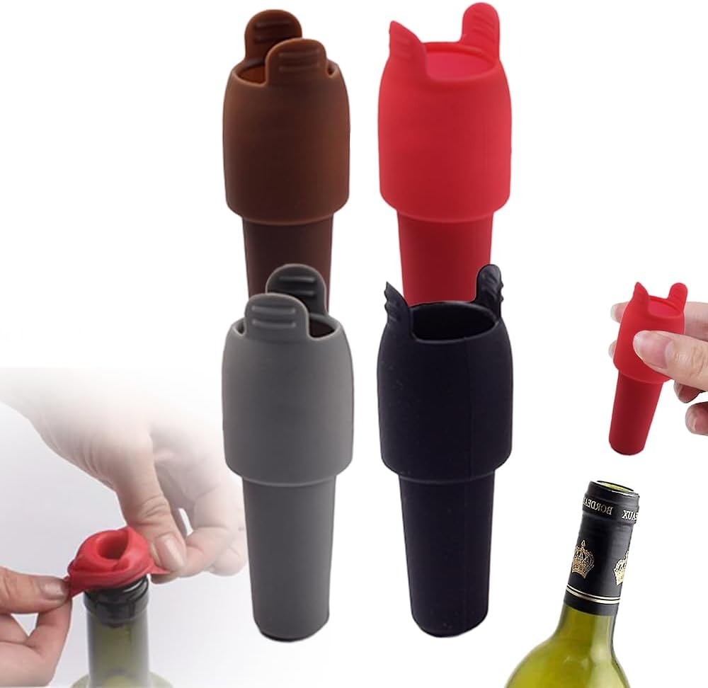 Reusable Sparkling Wine Bottle Stopper, 2024 Upgraded Wine Stoppers for Wine Bottles, Double Sealed Silicone Wine Sealer Beverage Cover Saver to Keep Wine Champagne Fresh (4)