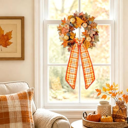 Fall Scalloped Wreath Sash Set for Front Door or Porch Decor - 2 Pieces