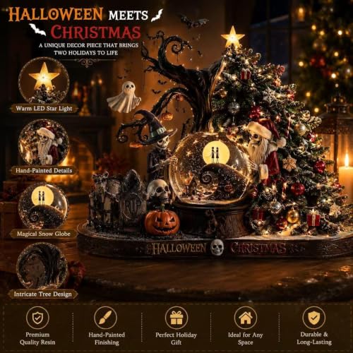 Halloween Christmas Snow Globe Decoration with Lights - Spooky & Festive Home Decor