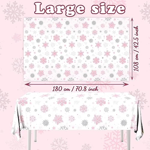 Winter Snowflake Tablecloths Set - Waterproof Disposable Holiday Decor, Pink & White, 3 Pieces