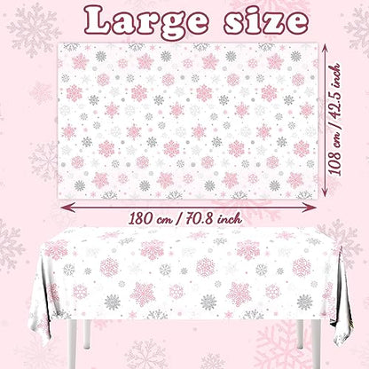 Winter Snowflake Tablecloths Set - Waterproof Disposable Holiday Decor, Pink & White, 3 Pieces