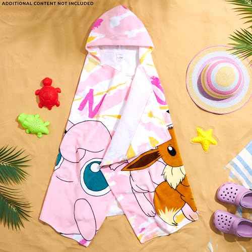 Pokemon Hooded Kids Beach Towel Absorbent Changing Robe Cotton Poncho Bath Towels (Pink, 6-14 Years)