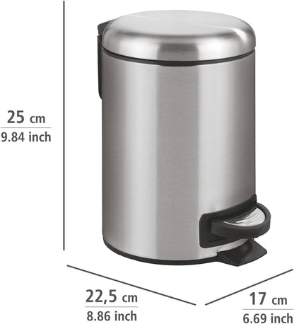 WENKO Stainless Steel Small Trash Can - 0.79 Gal Bathroom Garbage Bin with Lid & Pedal | Easy Close Design