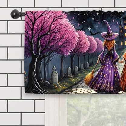 Halloween Witch Kitchen Curtain Valance 54W x 18L Inch - Pink Yellow Variation