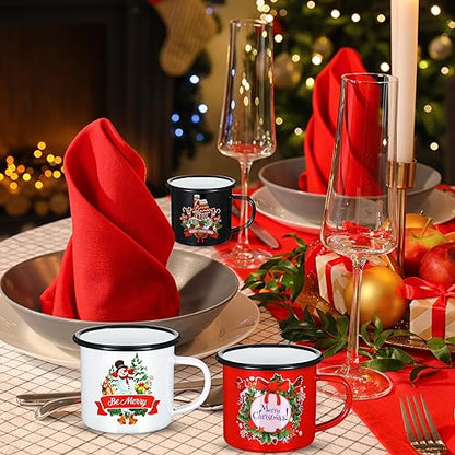 12-Pack Christmas Enamel Coffee Mugs - Holiday Camping Cups 12 oz