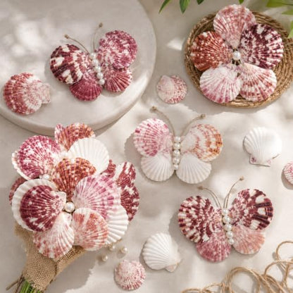 Natural Red Scallop Seashells - 60+ Pieces for Coastal Decor & Crafts