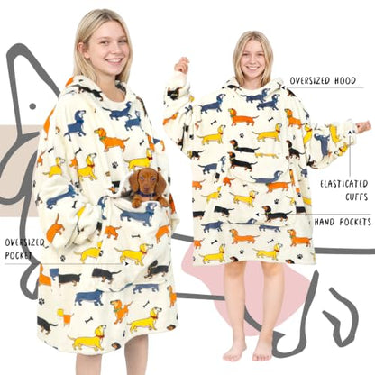 Dachshund Dog Lover Gift Oversized Wearable Blanket Hoodie Adult - Variation of Dachshund / Adult