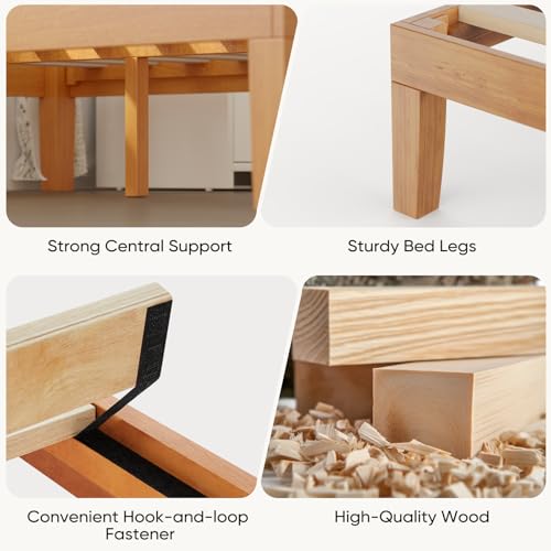 Honey Oak 12 Inch Full Bed Frame - 3.5 Inch Thick Wooden Platform
