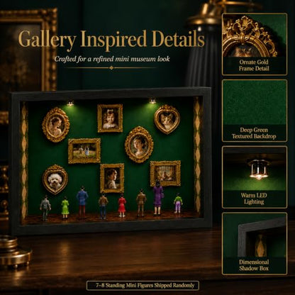 DIY Mini Museum Shadow Box Kit with Gold Frames & Figurines for Personalized Photo Display