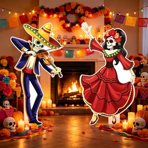 Vibrant Day of The Dead Cardboard Cutouts - Indoor & Outdoor Decor Set