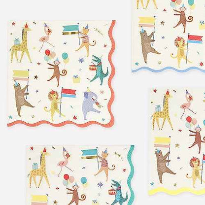 Meri Meri Animal Parade Large Napkins (Pack of 16), Thick & Absorbent 3-Ply Paper Napkins, Disposable