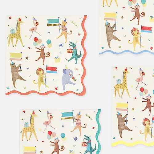 Meri Meri Animal Parade Large Napkins (Pack of 16), Thick & Absorbent 3-Ply Paper Napkins, Disposable