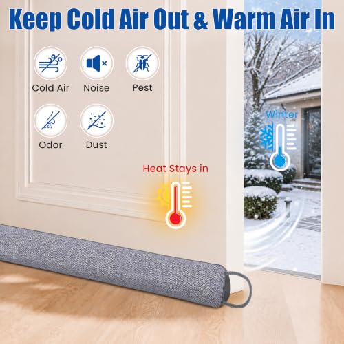 Weighted Door Draft Stopper 36 Inch with Adhesive Hook & Loop Seal, Noise & Dust Blocker