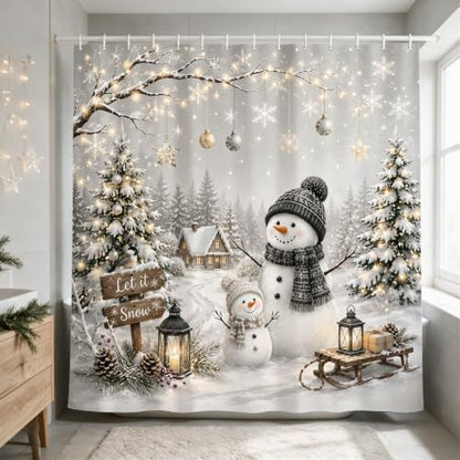 Snowman Shower Curtain Winter Christmas Bathroom Decor 71 x 71 in