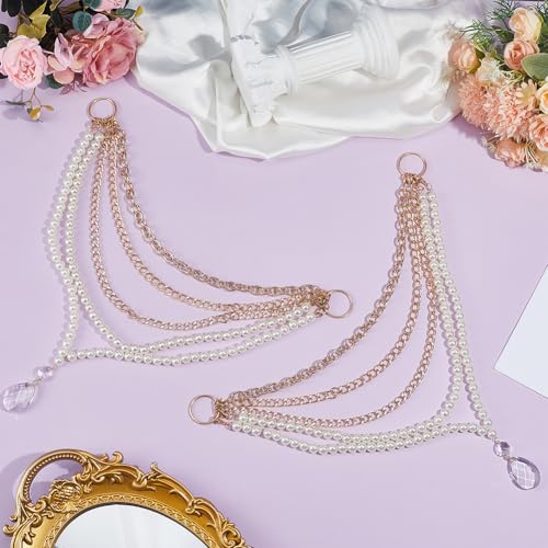 Pearl Chain Curtain Tiebacks - Gold Beaded Drapery Holdbacks with Metal Clasp - 10 Pack, 5 Styles - Pearl Variation of THIS listing