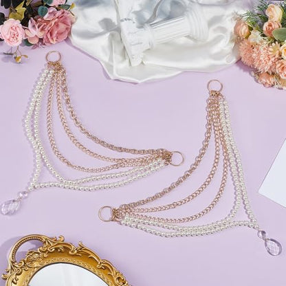 Pearl Chain Curtain Tiebacks - Gold Beaded Drapery Holdbacks with Metal Clasp - 10 Pack, 5 Styles - Pearl Variation of THIS listing