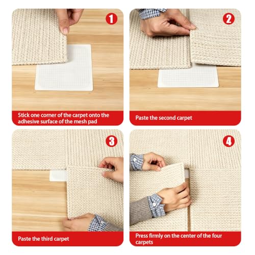 Double Sided Carpet Tile Tape - 50 Pre-Cut 4x4 Inch Adhesive Strips for Flooring