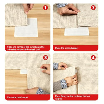 Double Sided Carpet Tile Tape - 50 Pre-Cut 4x4 Inch Adhesive Strips for Flooring