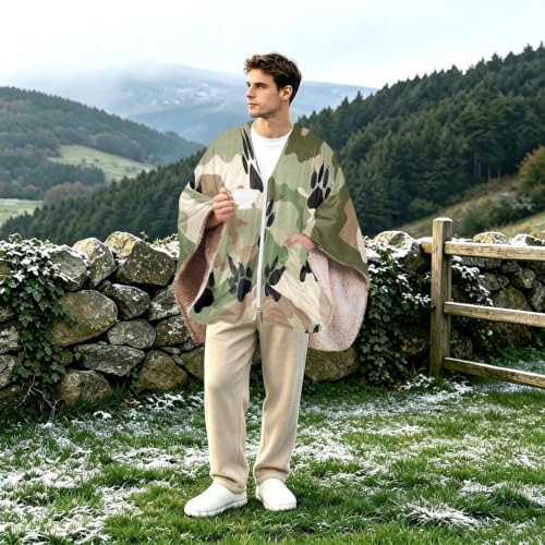 Wearable Blanket Shawl with Zipper & Pockets - Camo Print Cozy Loungewear