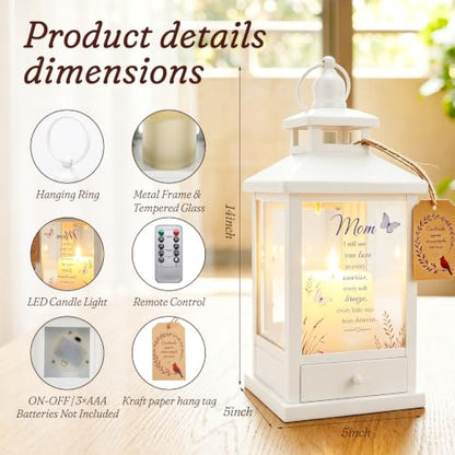 Memorial Lantern Picture Frame & Drawer for Loss of Mom - White Variation