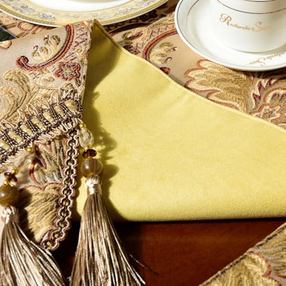 Luxury Velvet Table Runner 120 Inch with Damask Jacquard Dark Gold Variation