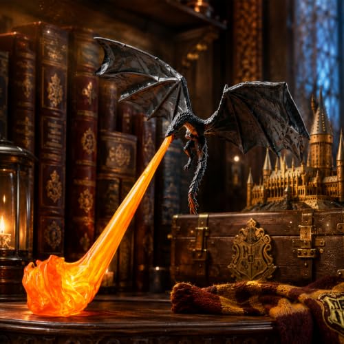 3D Fire-Breathing Dragon Shelf Decor with LED Light, Fantasy Bookend